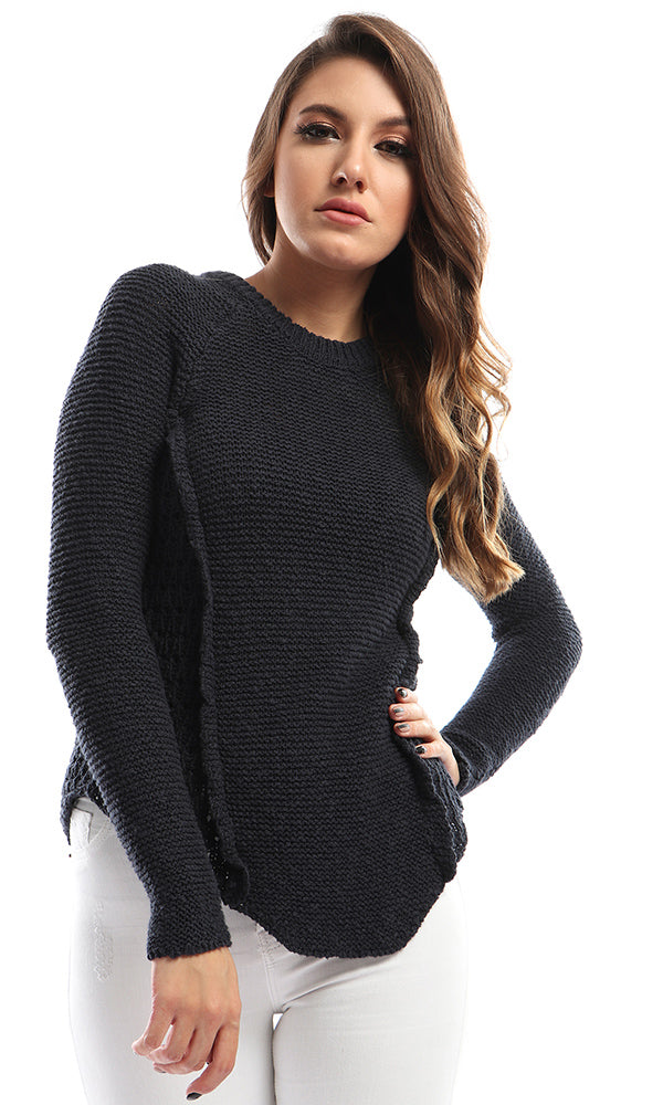 51418 Basic Plain Navy Blue Unique Pullover