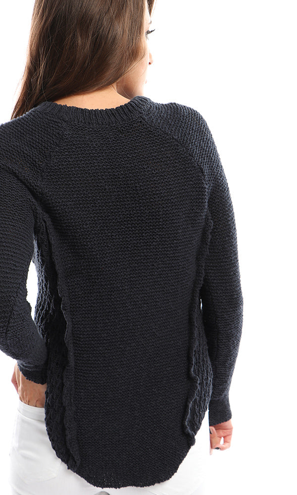 51418 Basic Plain Navy Blue Unique Pullover