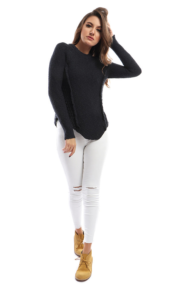 51418 Basic Plain Navy Blue Unique Pullover