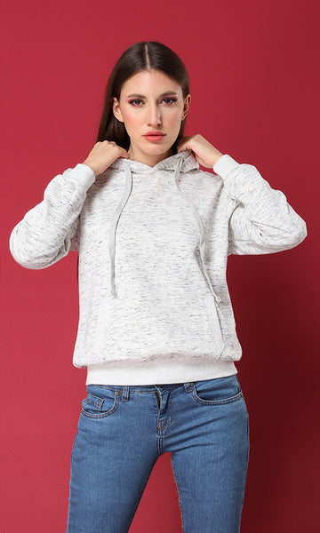 51493 Plain Heather White Long Sleeves Basic Hoodie