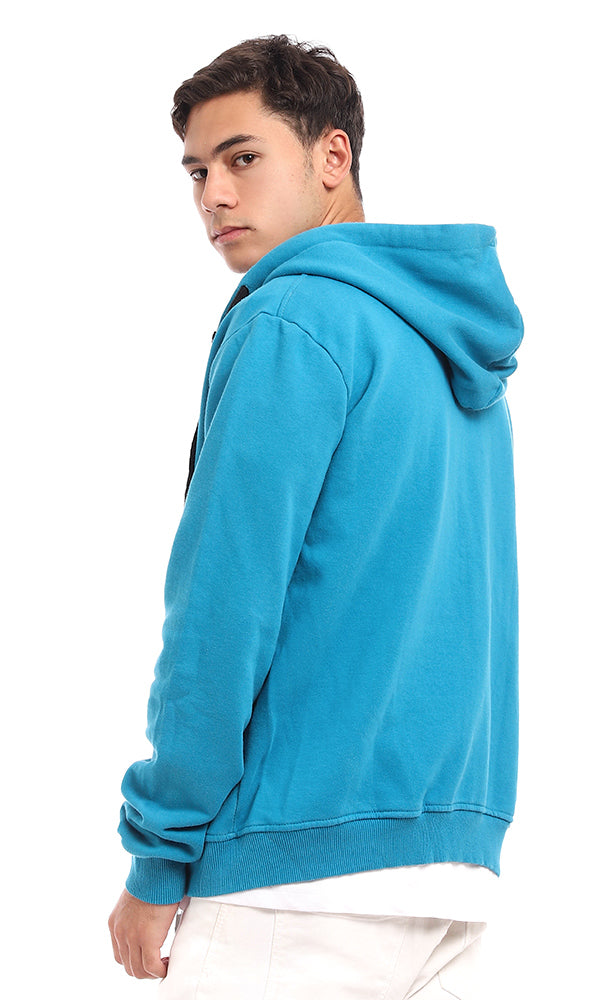 51600 Casual Zipper Cotton Hooded Sweatshirt - Turquoise