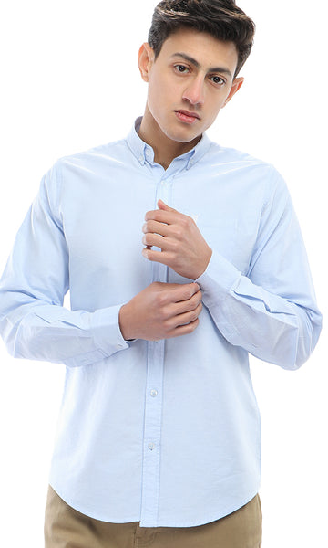 51607 Solid Button Closure Shirt - Light Blue