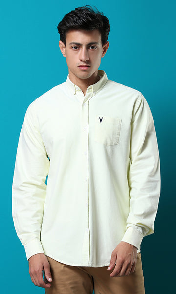 51609 Turned Down Buttoned Basic Lemon Green Shirt