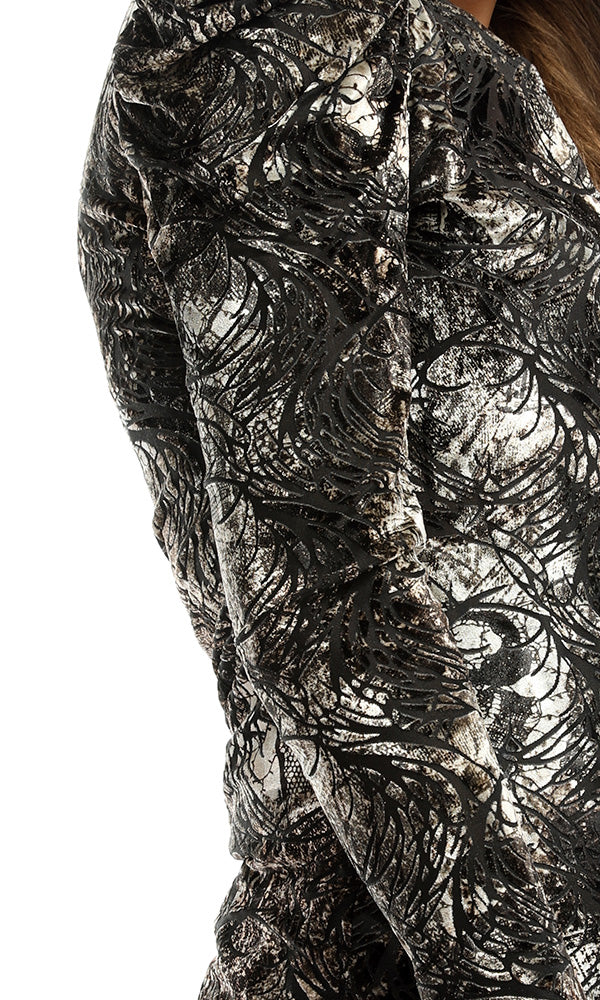 51632 Drape Velvet Patterned Unique Blouse - Black & Gold