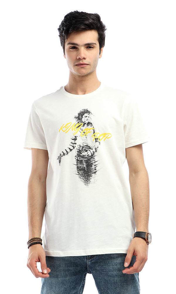 53051 Printed  King Of Pop  Fashionable Off-White T-shirt