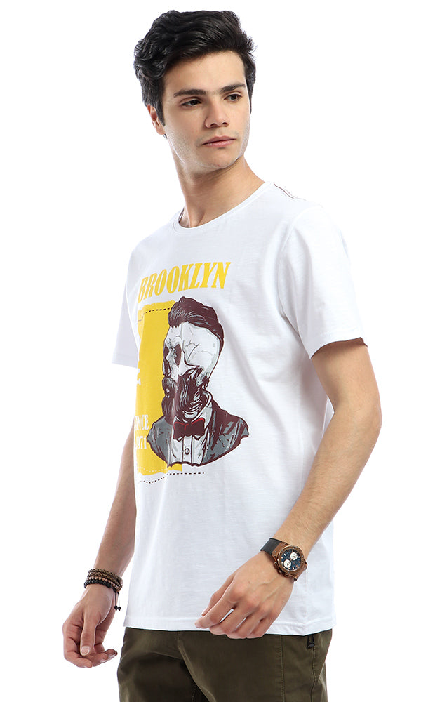 53056 Brooklyn Printed Round Neck Slip On White T-shirt