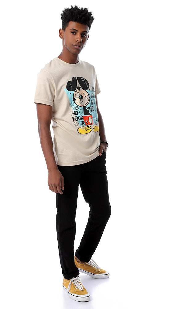 53077 "Mickey Mouse" Round Comfy T-shirt - Beige