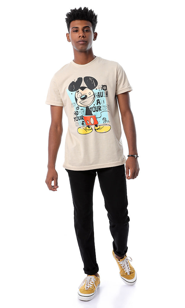 53077 "Mickey Mouse" Round Comfy T-shirt - Beige