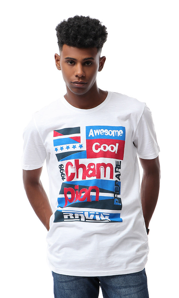 53093 White Printed Short Sleeves "Awesome" T-shirt