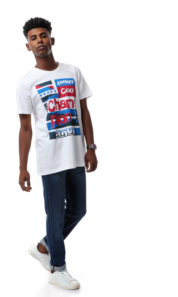 53093 White Printed Short Sleeves "Awesome" T-shirt