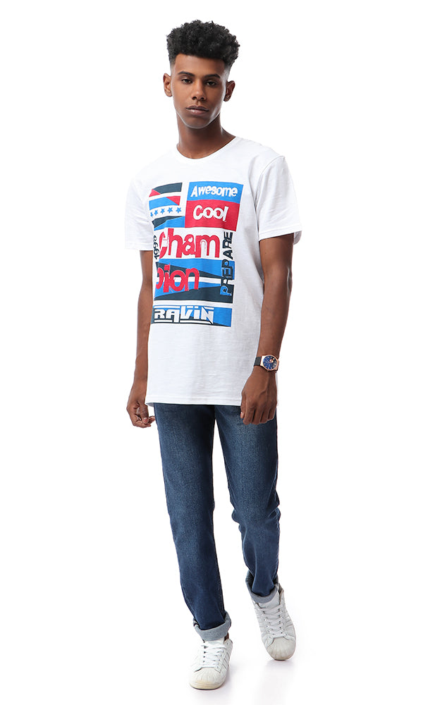 53093 White Printed Short Sleeves "Awesome" T-shirt