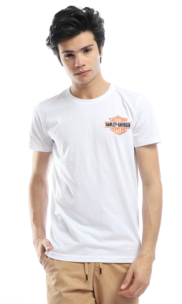 53096 Front Stitched And Back Printed White T-shirt