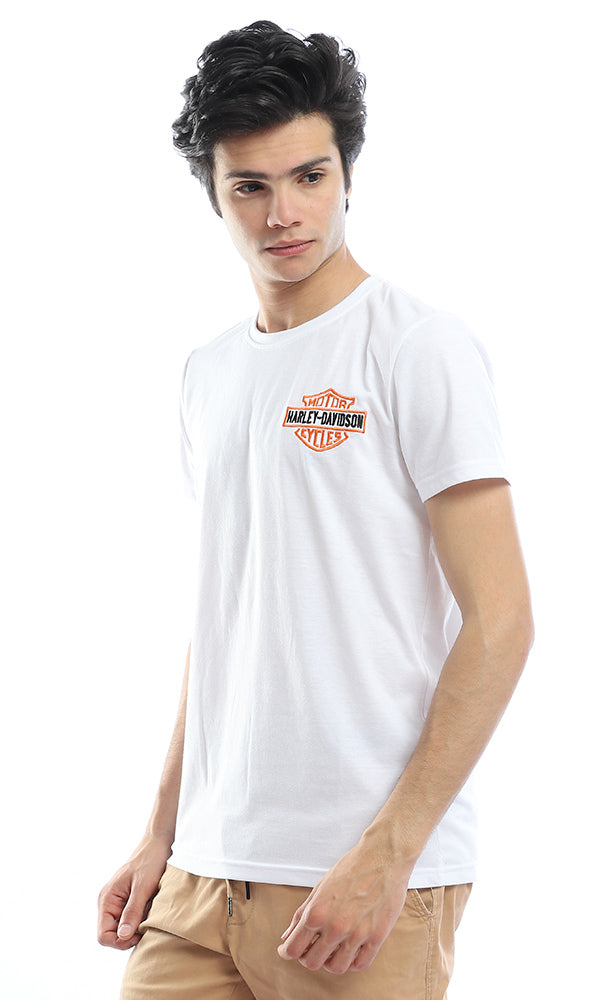 53096 Front Stitched And Back Printed White T-shirt