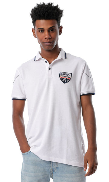 53111 Front Patch Short Sleeves White Polo Shirt