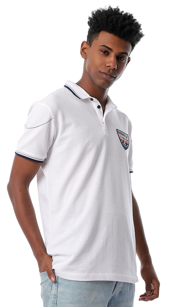 53111 Front Patch Short Sleeves White Polo Shirt