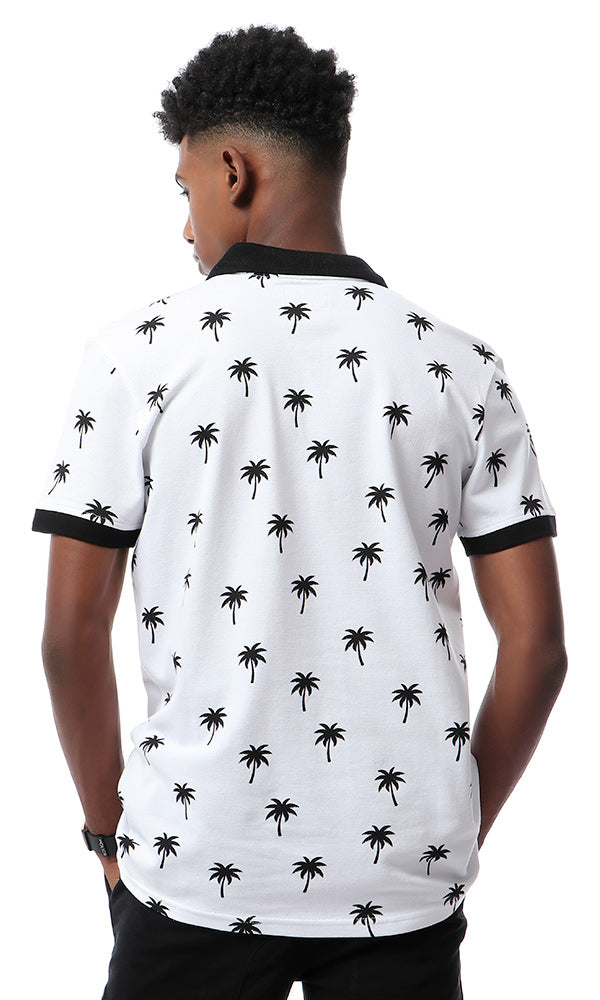 53113 Palms Turn Down Collar Polo Shirt - White & Black