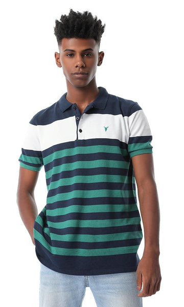 53126 Mens Stripe Green & White Polo Tee - Ravin 