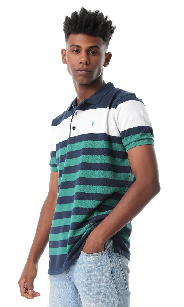 53126 Mens Stripe Green & White Polo Tee - Ravin 