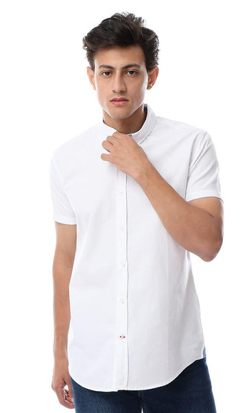 53151 Solid Half Sleeves Turn Down Collar Shirt White - Ravin 