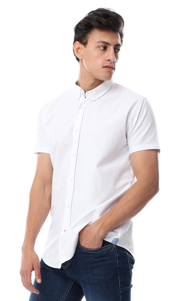 53151 Solid Half Sleeves Turn Down Collar Shirt White - Ravin 