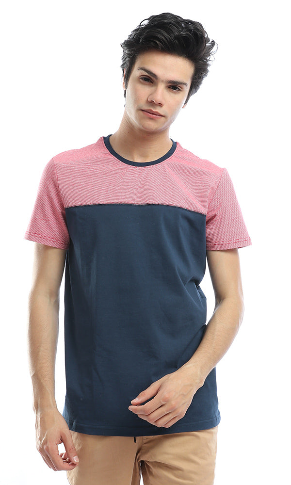 53182 Thin Horizontal Stripe Red And Navy Blue T-shirt