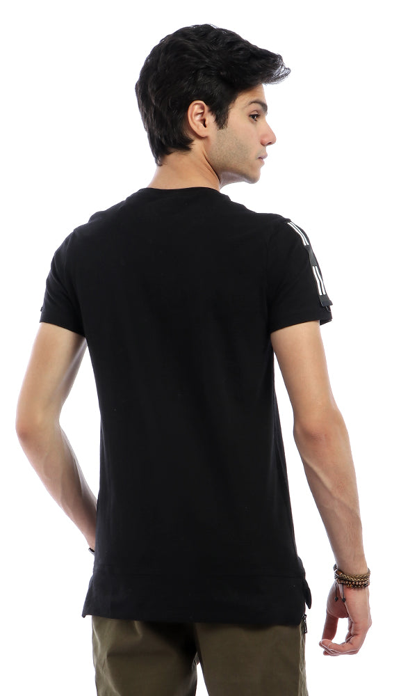 53198 Lined Shoulders Printed  Players  Slip On Black T-shirt