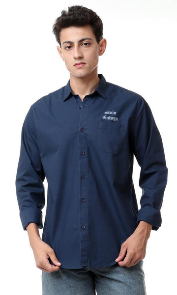 53223 Front Pocket Long Sleeves Navy Blue Shirt - Ravin 