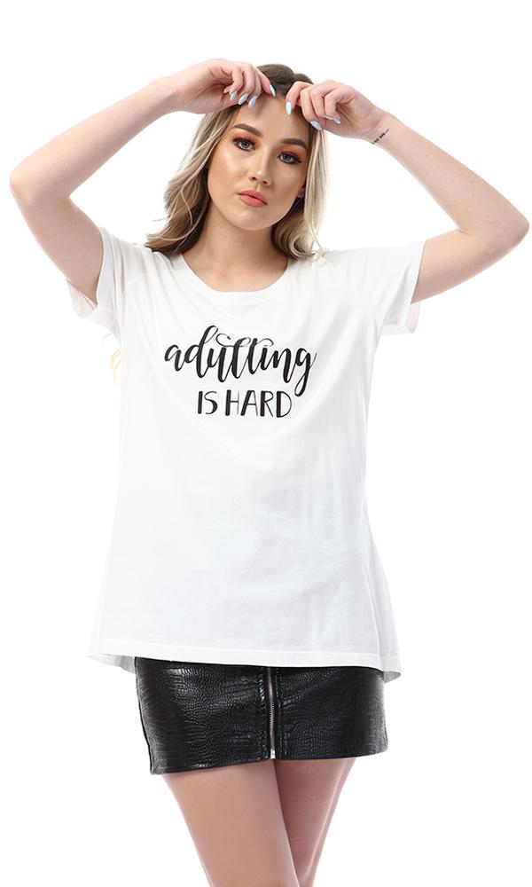 53265 Adultng Is Hard Printed Round White T-shirt - Ravin 