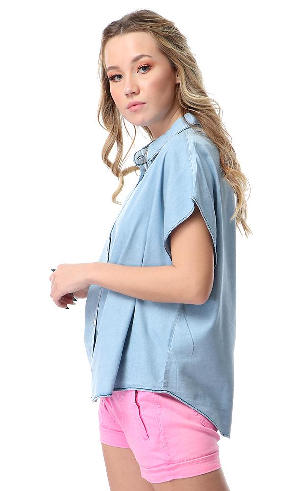 53282 Hi-Low Short Sleeves Denim Shirt - Light Blue - Ravin 