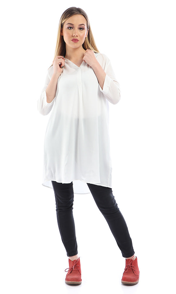 53330 Chiffon Slip On White Tunic Top With V-Neck