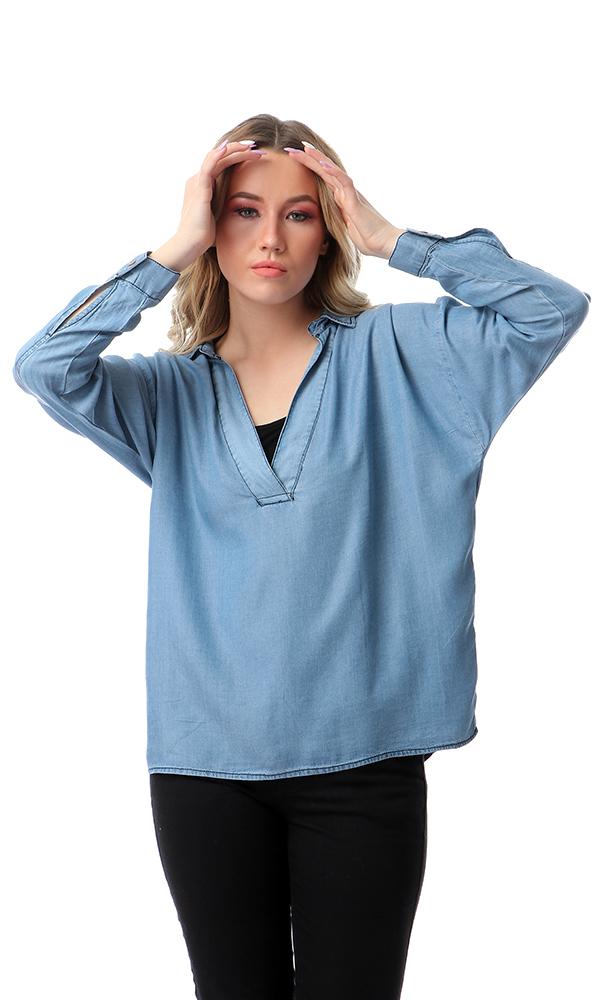 53343 Long Sleeves Denim Top - Light Blue - Ravin 