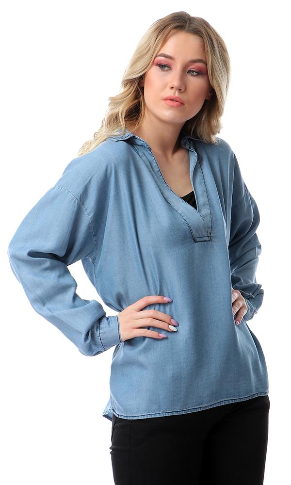 53343 Long Sleeves Denim Top - Light Blue - Ravin 