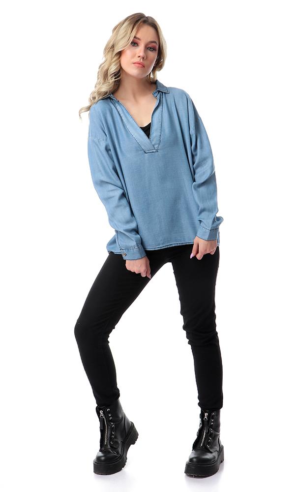 53343 Long Sleeves Denim Top - Light Blue - Ravin 