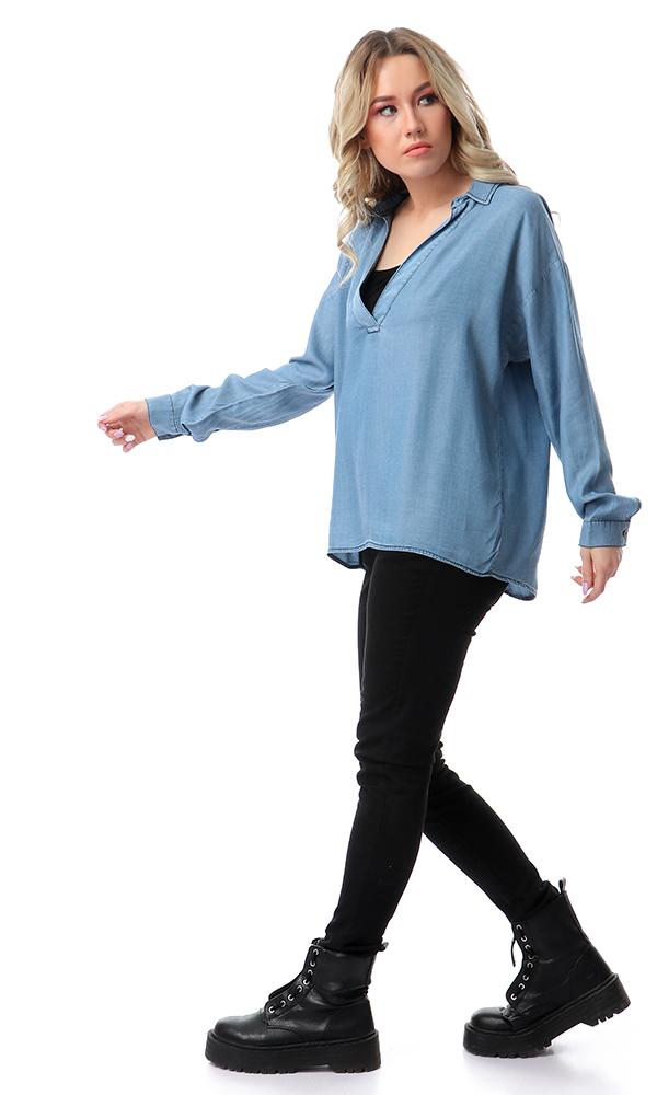 53343 Long Sleeves Denim Top - Light Blue - Ravin 