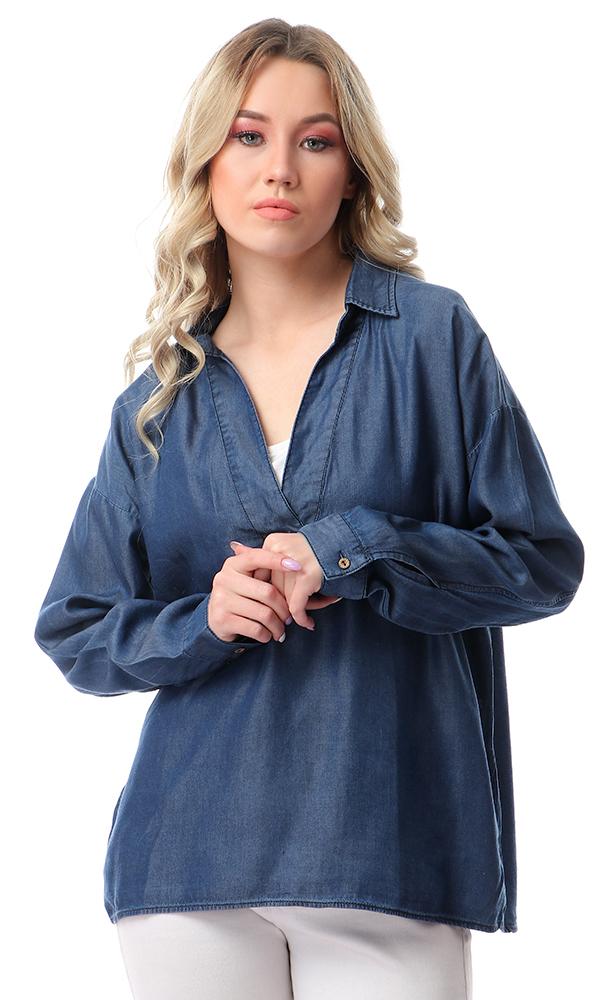 53344 Loose Fit Solid Comfy Top - Dark Blue Jeans - Ravin 