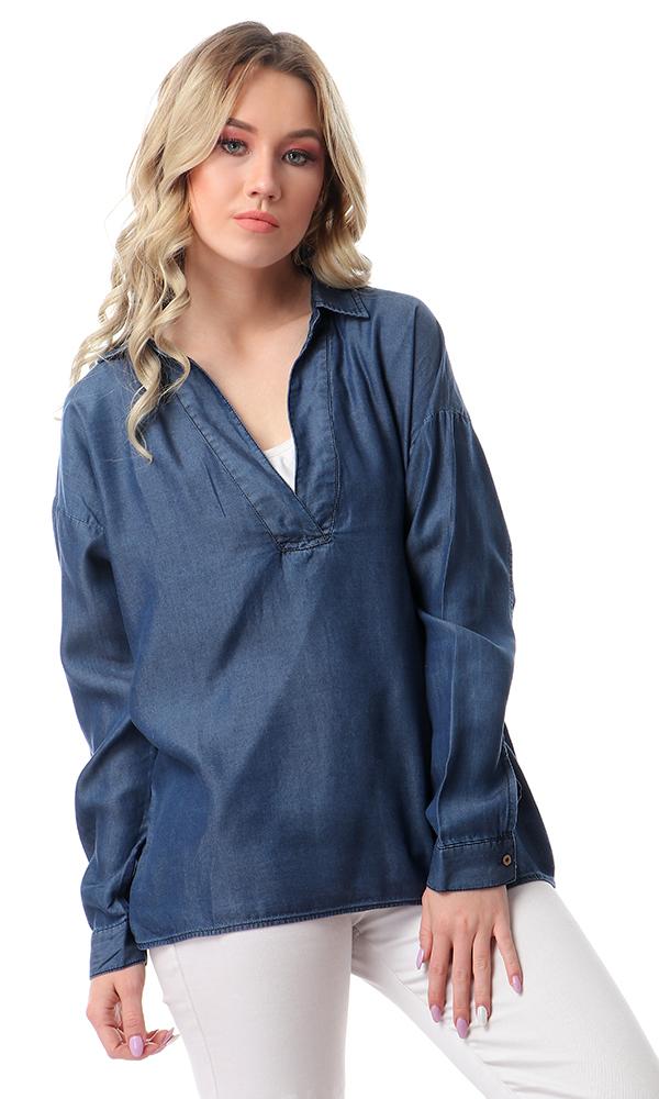 53344 Loose Fit Solid Comfy Top - Dark Blue Jeans - Ravin 