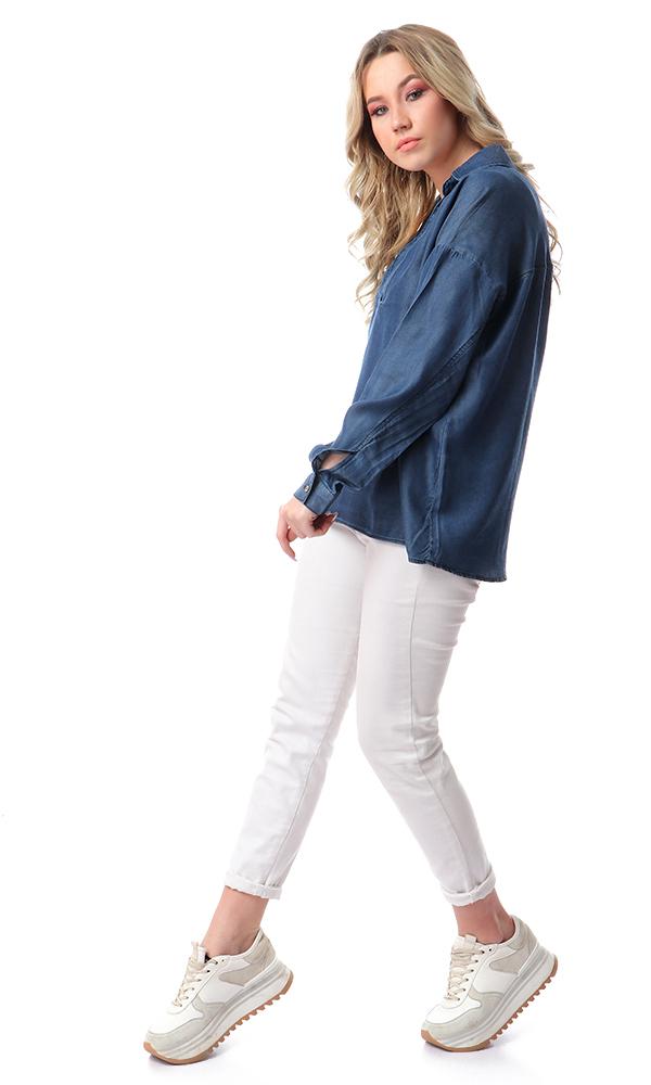 53344 Loose Fit Solid Comfy Top - Dark Blue Jeans - Ravin 