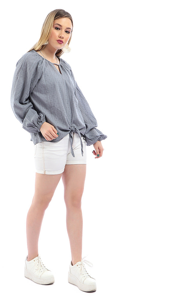 53351 Loose Fit With Open Neck Grey Long Sleeves Top