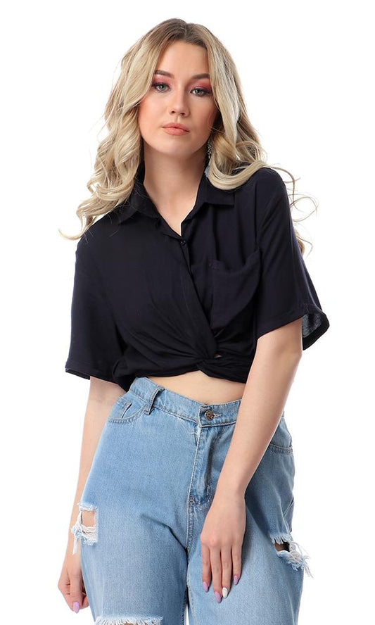 53393 Reversible Front Twist Buttons Shirt - Navy Blue - Ravin 