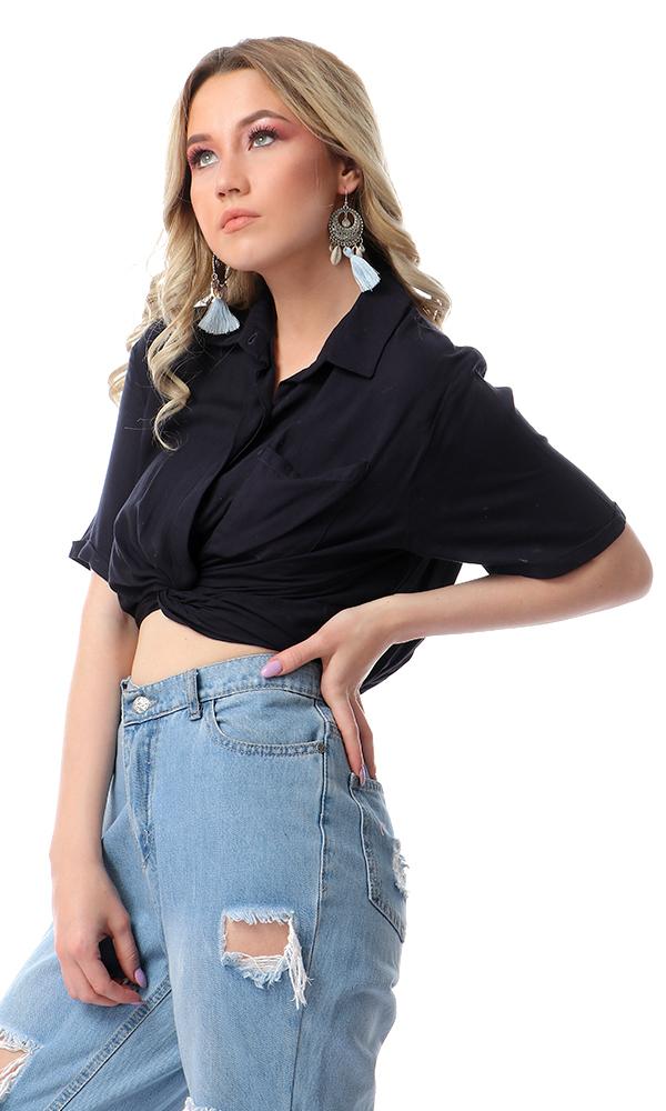 53393 Reversible Front Twist Buttons Shirt - Navy Blue - Ravin 