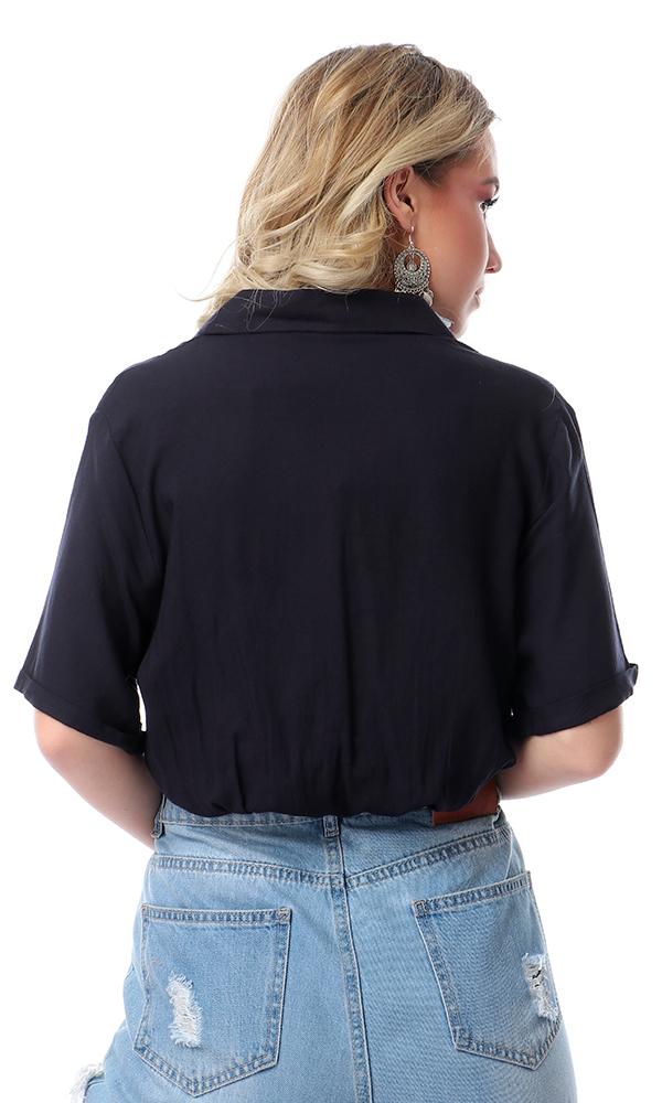 53393 Reversible Front Twist Buttons Shirt - Navy Blue - Ravin 