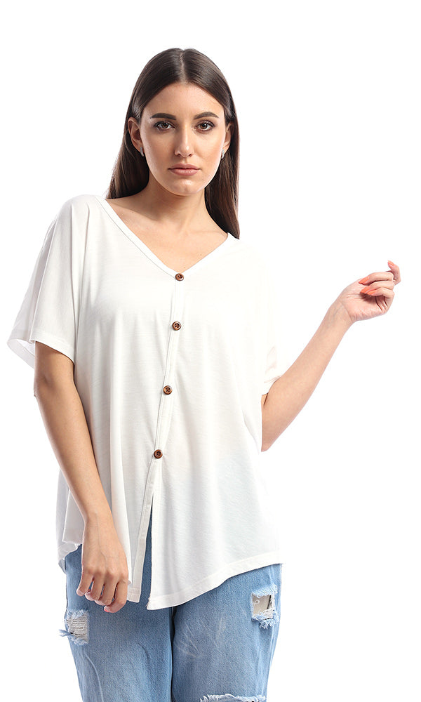 53406 Soft Loose Buttoned Off White Top
