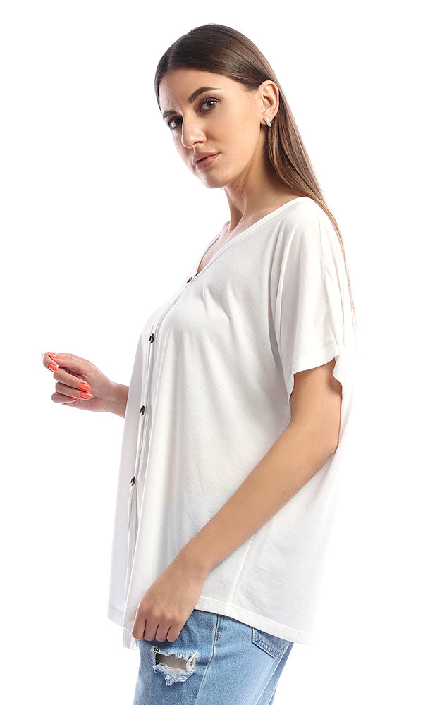 53406 Soft Loose Buttoned Off White Top