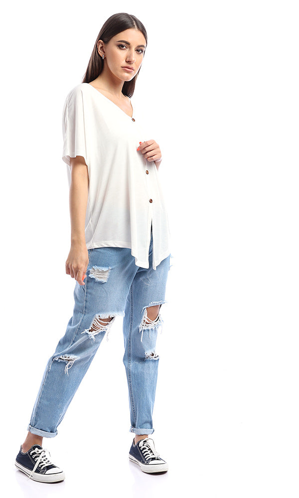 53406 Soft Loose Buttoned Off White Top