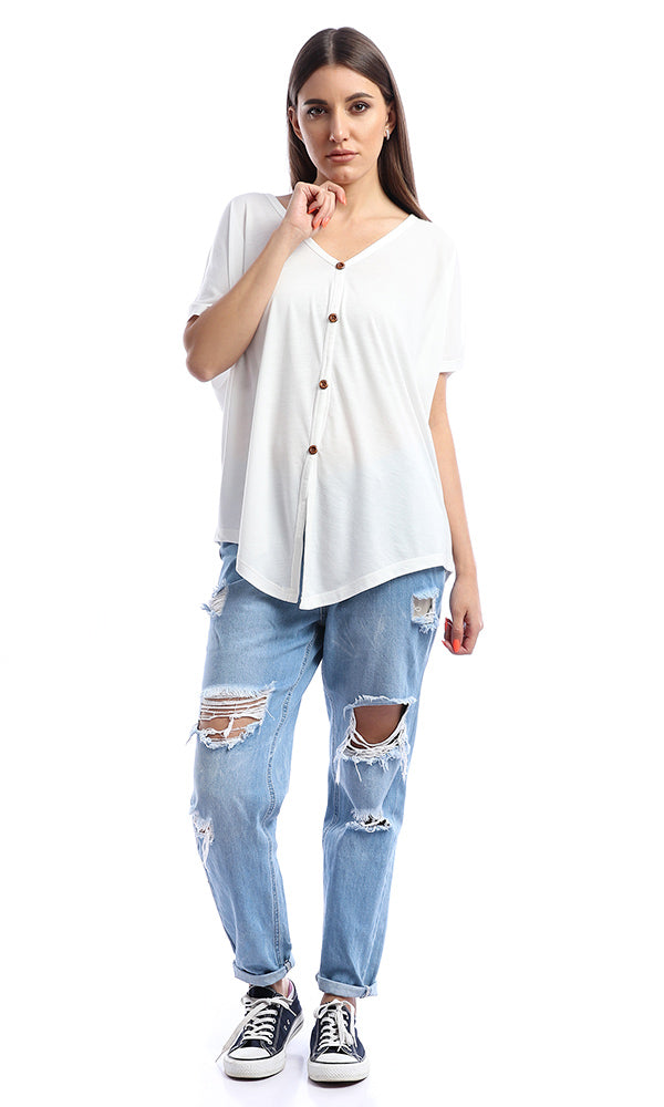 53406 Soft Loose Buttoned Off White Top