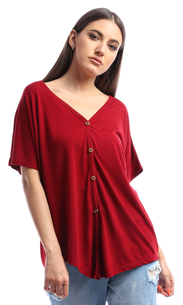 53407 Cozy Buttoned Burgundy Loose Top