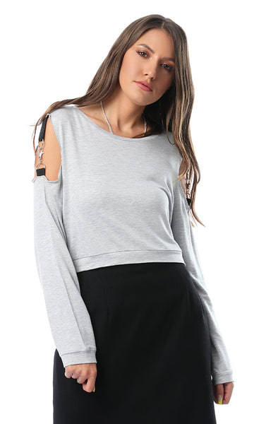 53424 Cold Ring Shoulder Grey Top