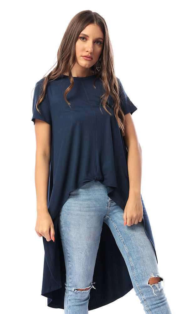 53437 Wrap Front Navy Blue Solid Top