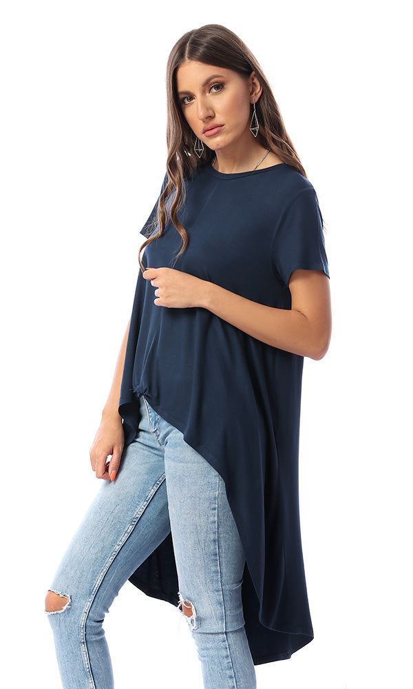 53437 Wrap Front Navy Blue Solid Top