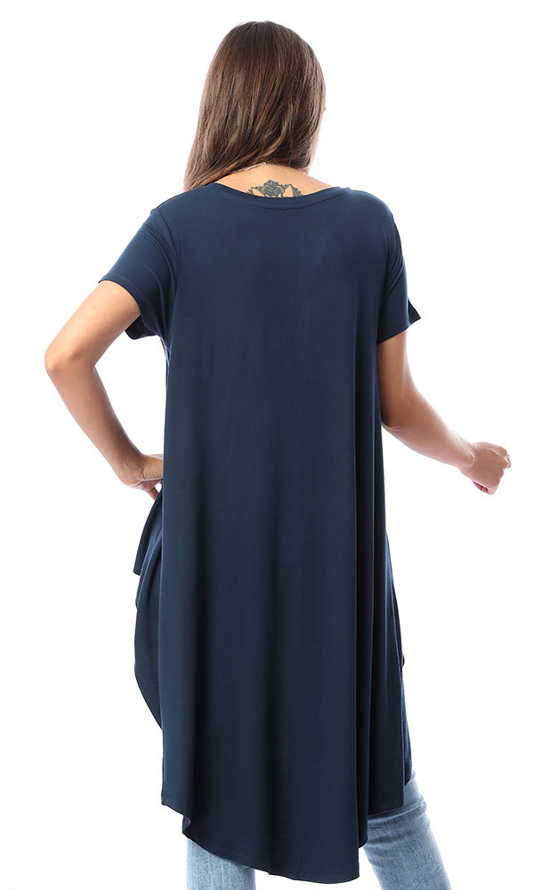 53437 Wrap Front Navy Blue Solid Top